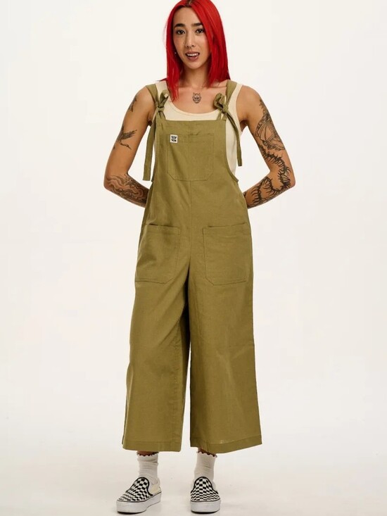 Lucy & Yak Pants - NWT Lucy & Yak | Jenny Wide Leg Cotton Linen Dungaree Olive Green Women US 12R